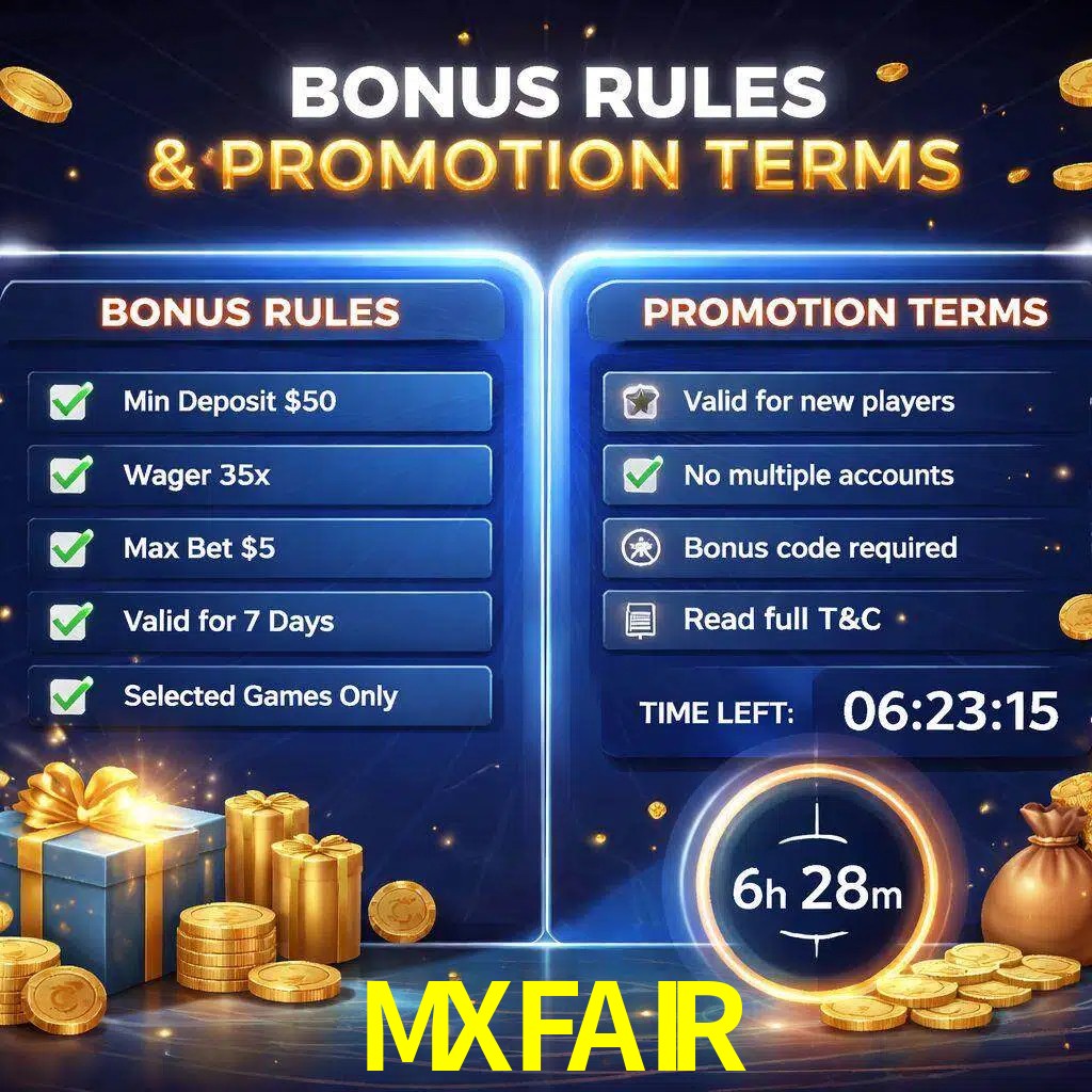 Reglas de promoción MXFAIR y condiciones de bonos explicadas visualmente