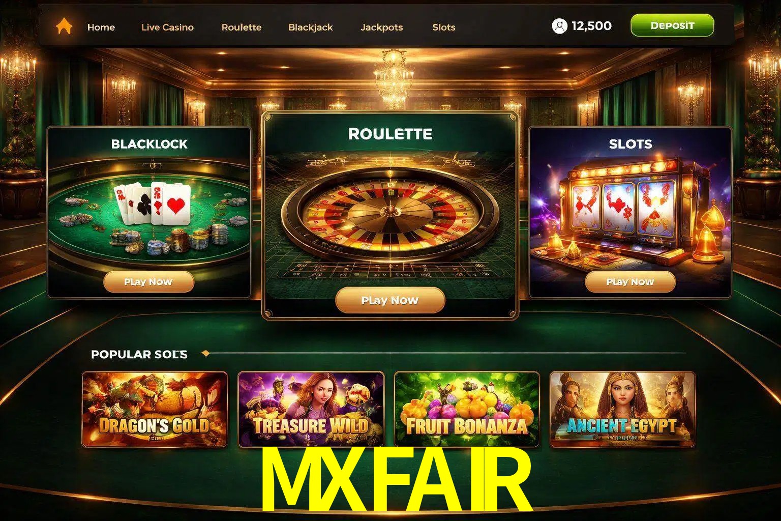 Vista de la plataforma MXFAIR Casino mostrando categorías organizadas de juegos en línea